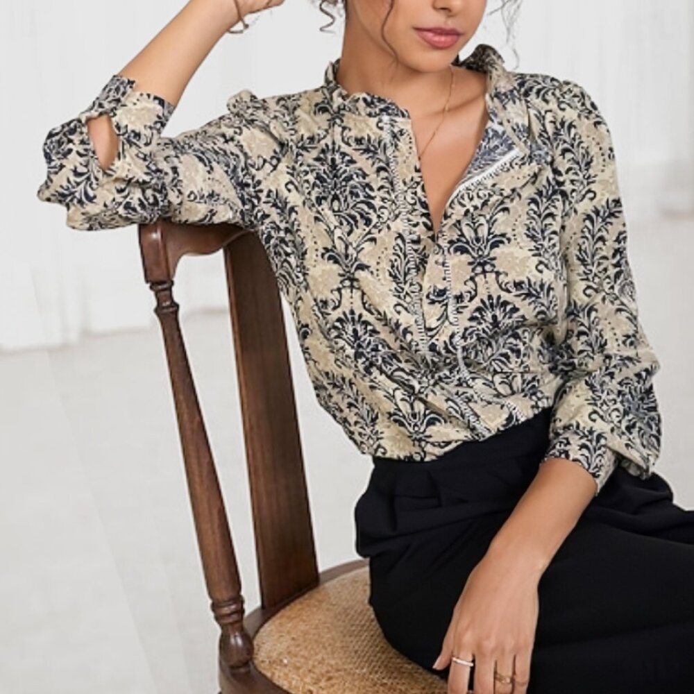 Damask Floral Print Blouse
